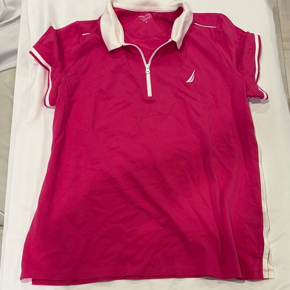 Nautica Pink Polo Shirt with White Trim - Picture 1 of 3